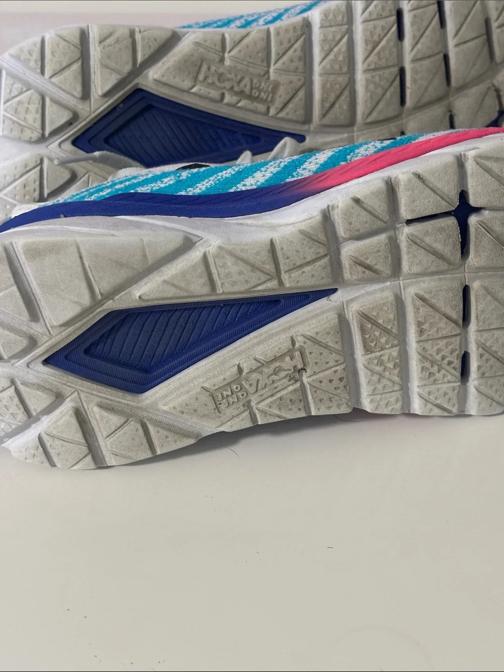 Hoka One One Women's White Teal Pink Athletic Shoes